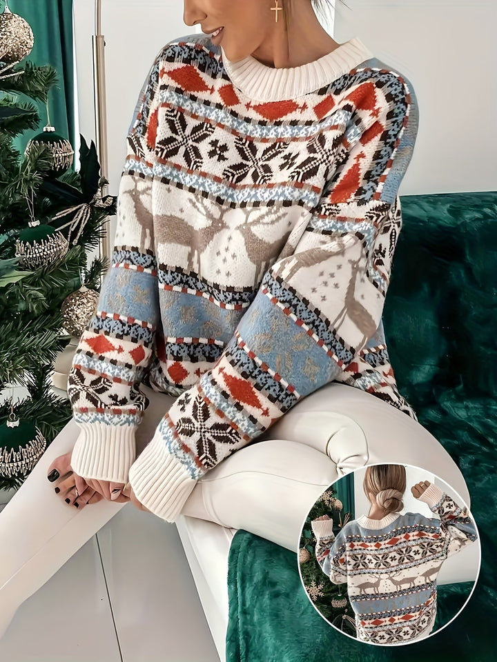 Ruth | Elegant Reindeer Fair Isle Christmas Sweater Women Oversized Knit