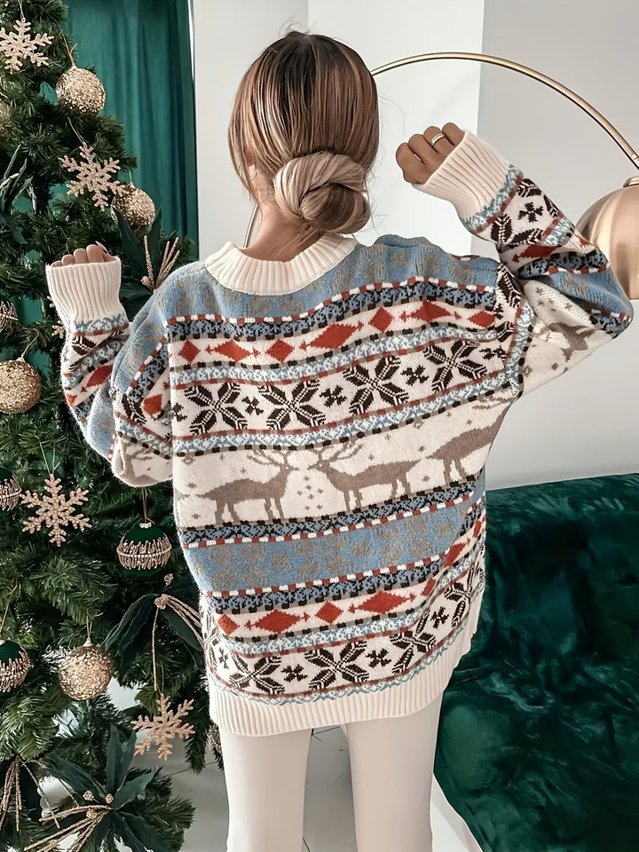 Ruth | Elegant Reindeer Fair Isle Christmas Sweater Women Oversized Knit