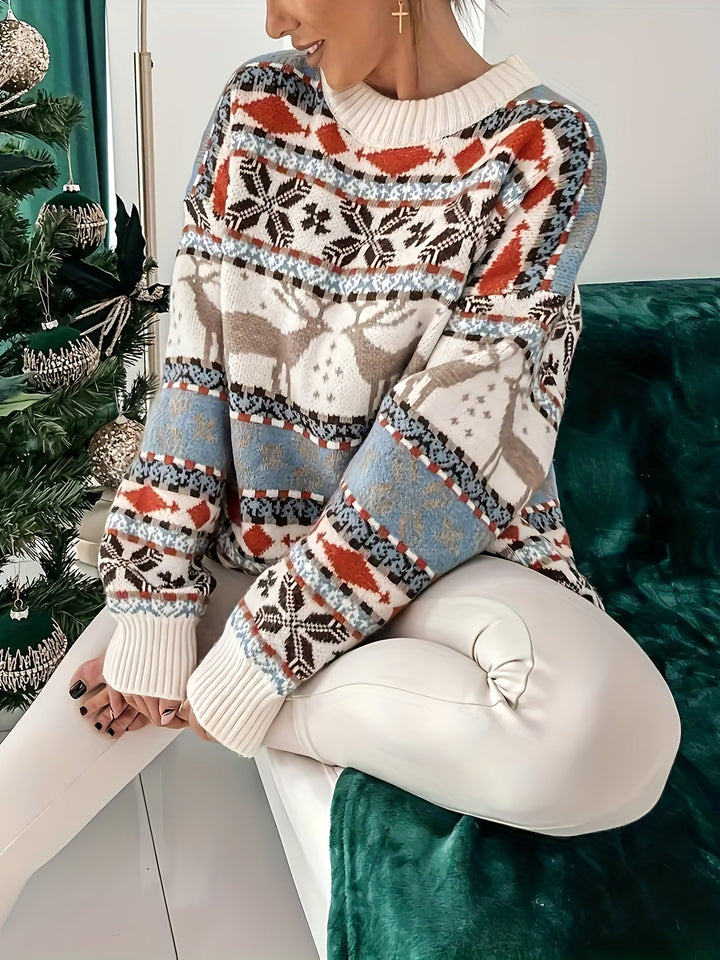 Ruth | Elegant Reindeer Fair Isle Christmas Sweater Women Oversized Knit