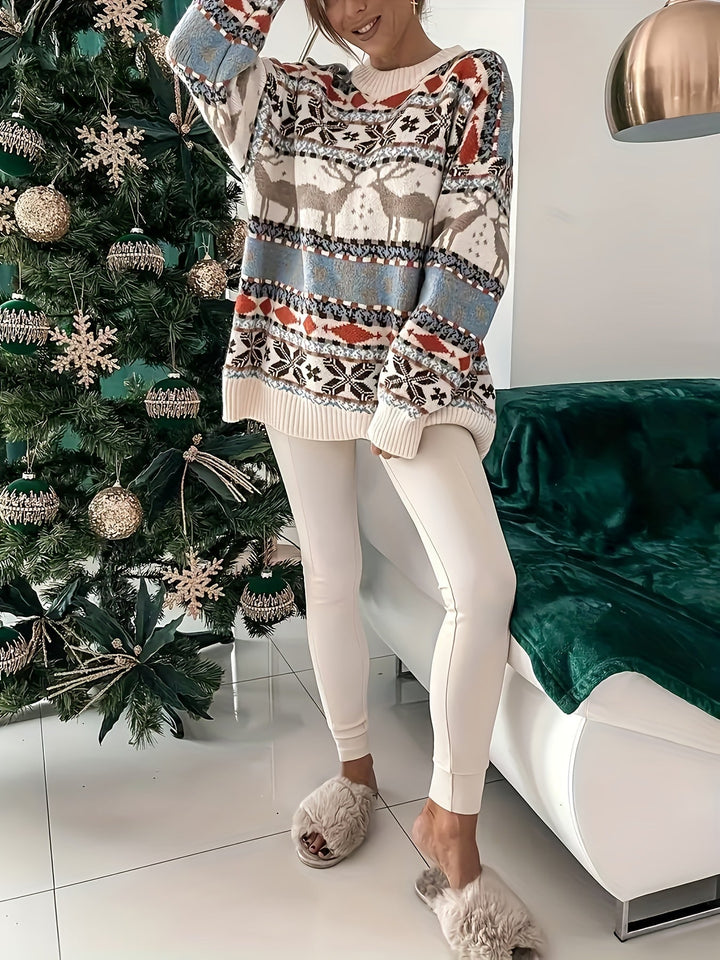 Ruth | Elegant Reindeer Fair Isle Christmas Sweater Women Oversized Knit