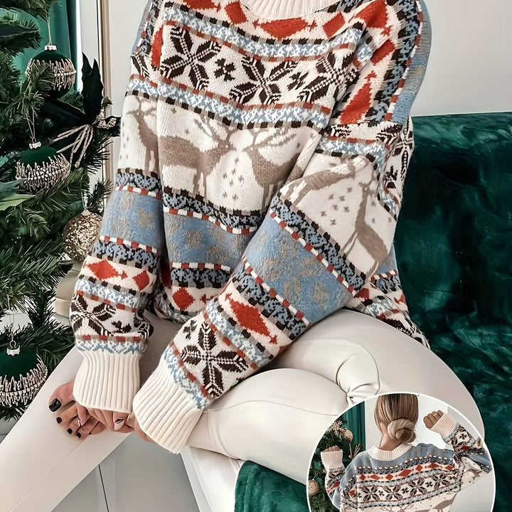 Ruth | Elegant Reindeer Fair Isle Christmas Sweater Women Oversized Knit