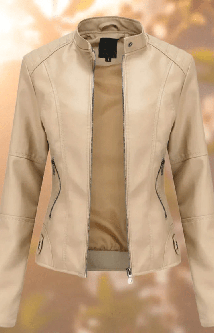Samantha | Classic Stand Collar Zip Up Leather Jacket