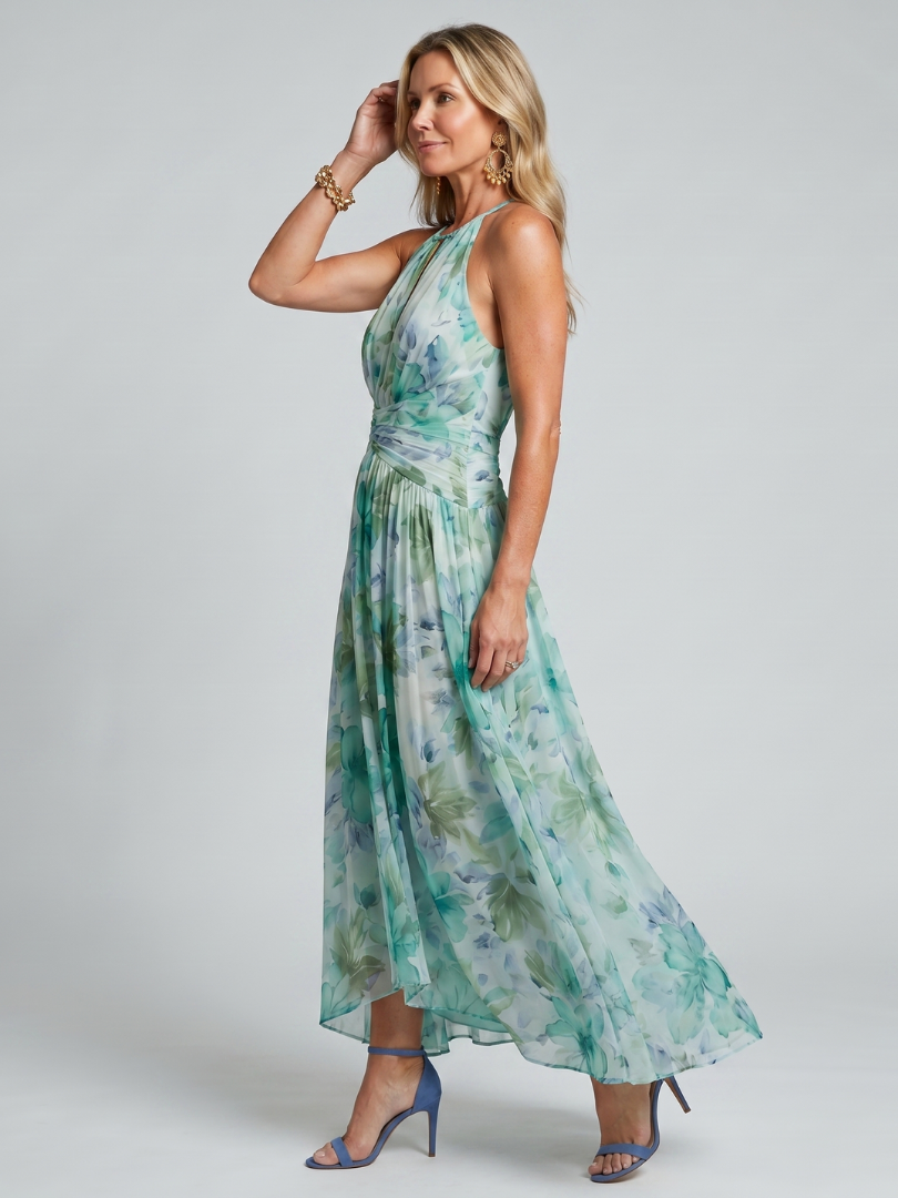 Samantha | Elegant Floral Halter High-Low Holiday Dress