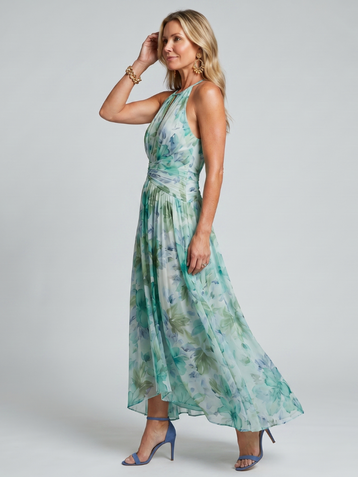 Samantha | Elegant Floral Halter High-Low Holiday Dress