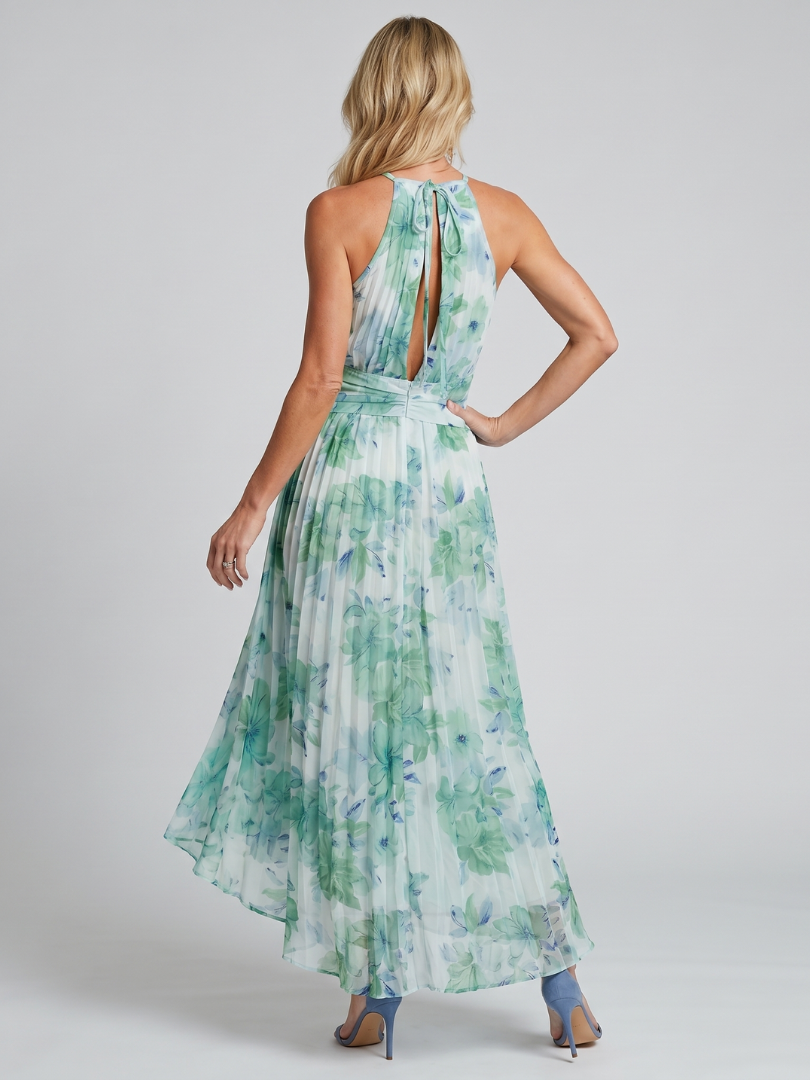 Samantha | Elegant Floral Halter High-Low Holiday Dress