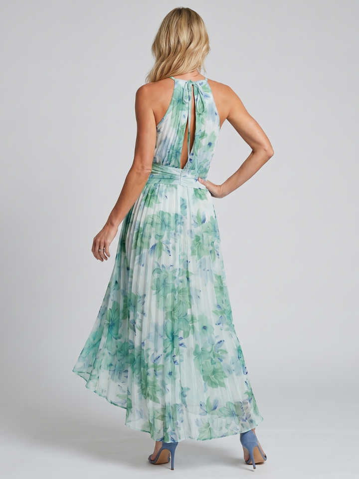 Samantha | Elegant Floral Halter High-Low Holiday Dress