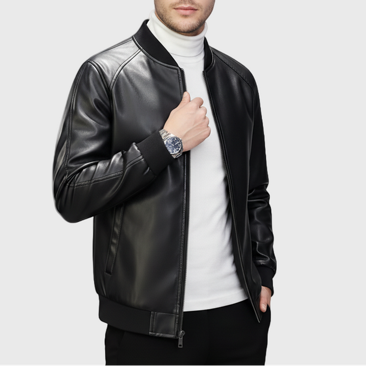Samuel | Stylish Ribbed Collar Leather Bomber Jacket