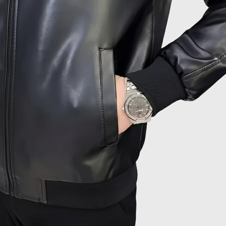 Samuel | Stylish Ribbed Collar Leather Bomber Jacket