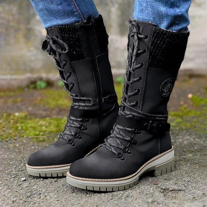 Sandra | Chic Knit Cuff Lace-Up Winter Boots for Women