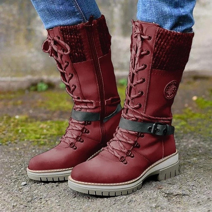 Sandra | Chic Knit Cuff Lace-Up Winter Boots for Women