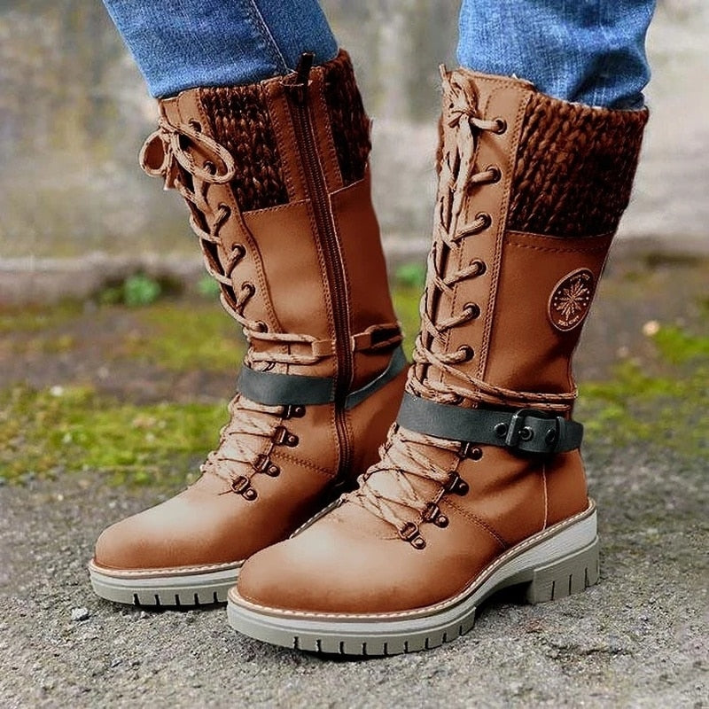 Sandra | Chic Knit Cuff Lace-Up Winter Boots for Women