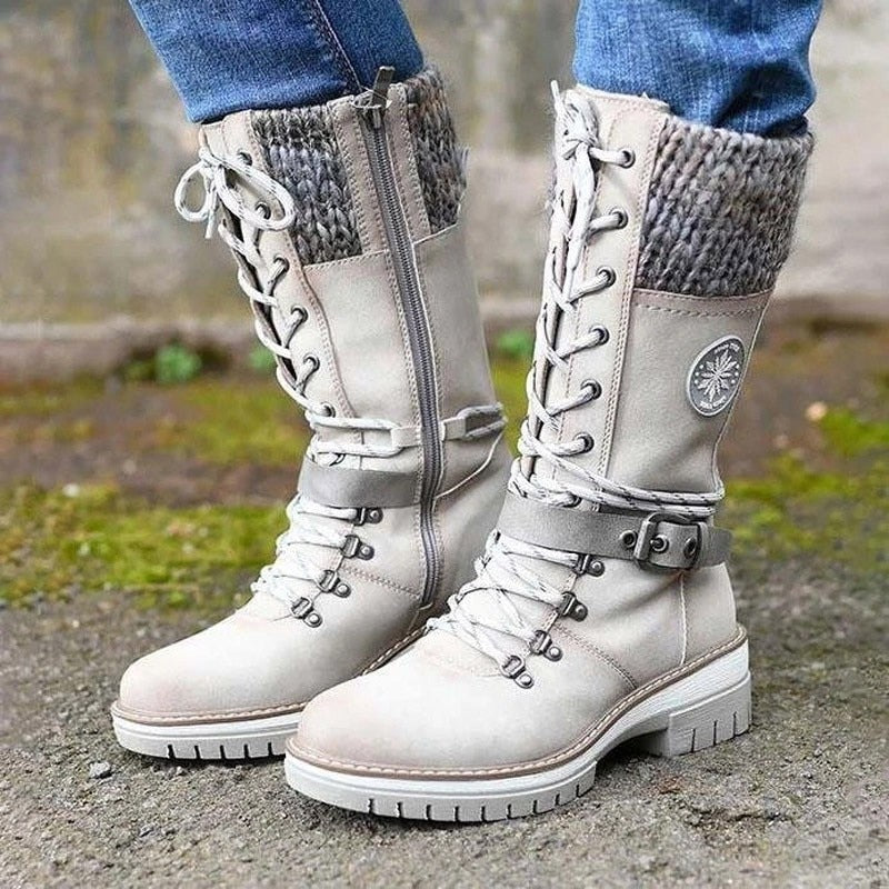 Sandra | Chic Knit Cuff Lace-Up Winter Boots for Women