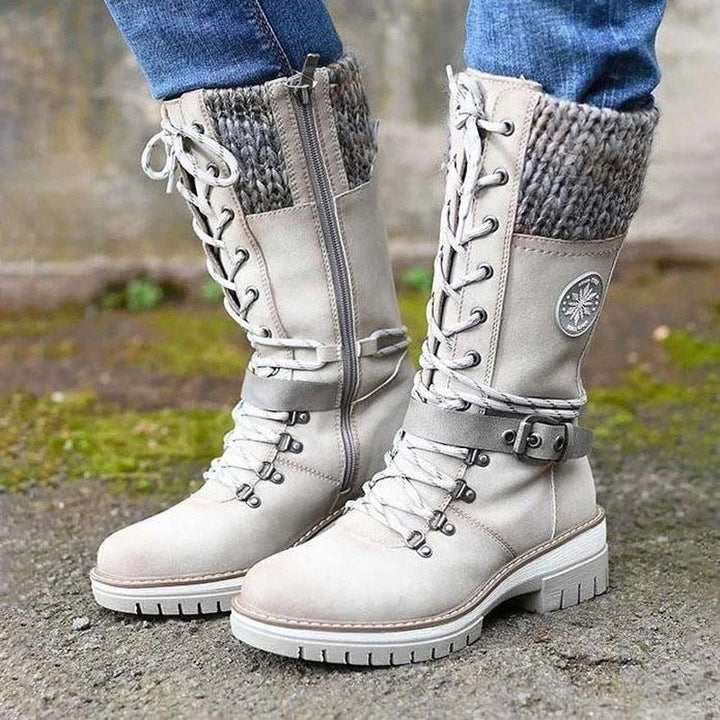 Sandra | Chic Knit Cuff Lace-Up Winter Boots for Women
