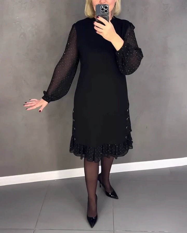 Sandra | Classic Polka Dot Sheer Sleeve Midi Sweater Dress
