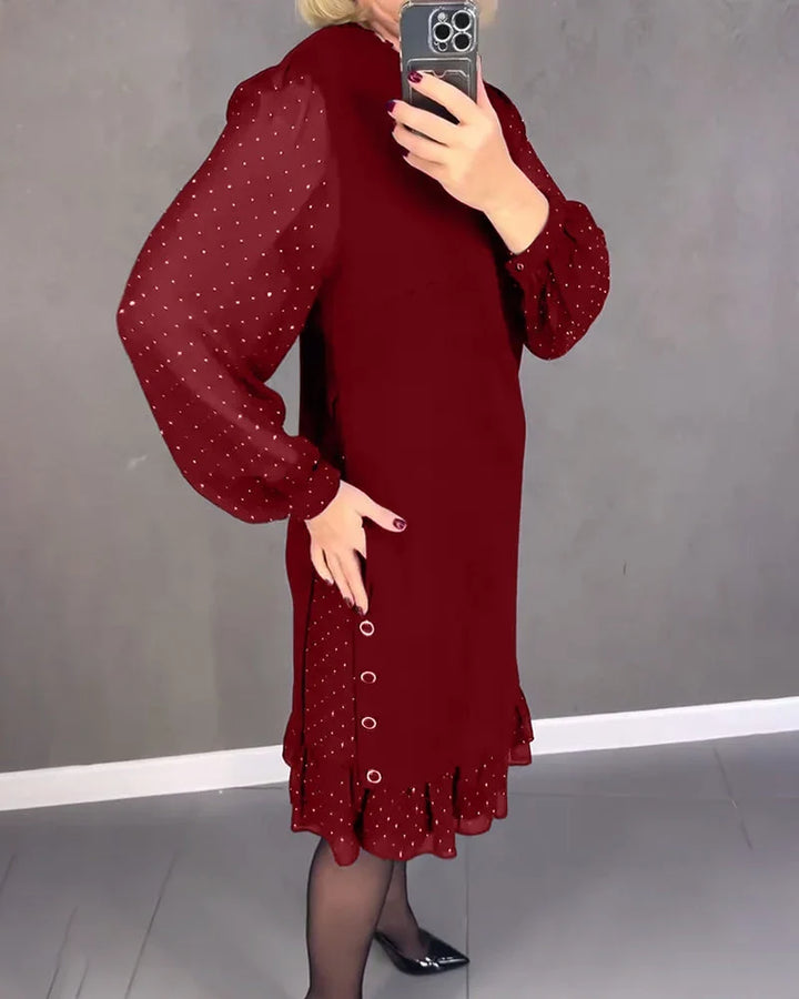 Sandra | Classic Polka Dot Sheer Sleeve Midi Sweater Dress