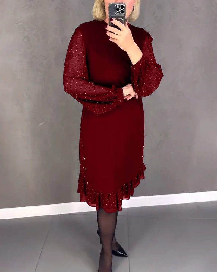 Sandra | Classic Polka Dot Sheer Sleeve Midi Sweater Dress