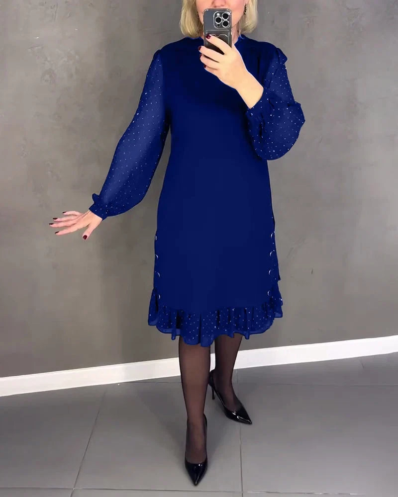 Sandra | Classic Polka Dot Sheer Sleeve Midi Sweater Dress