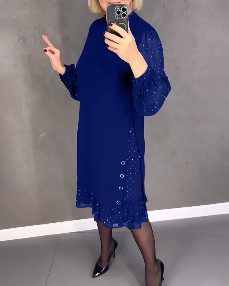 Sandra | Classic Polka Dot Sheer Sleeve Midi Sweater Dress