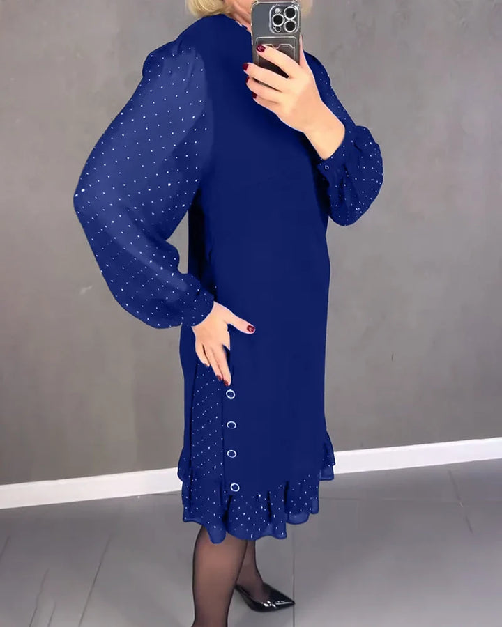 Sandra | Classic Polka Dot Sheer Sleeve Midi Sweater Dress