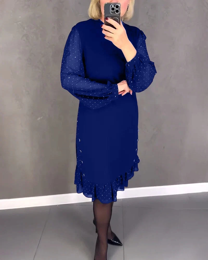 Sandra | Classic Polka Dot Sheer Sleeve Midi Sweater Dress