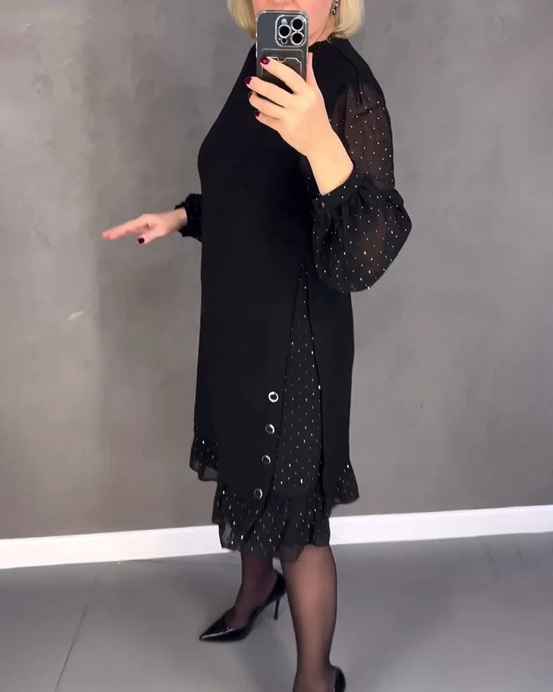 Sandra | Classic Polka Dot Sheer Sleeve Midi Sweater Dress