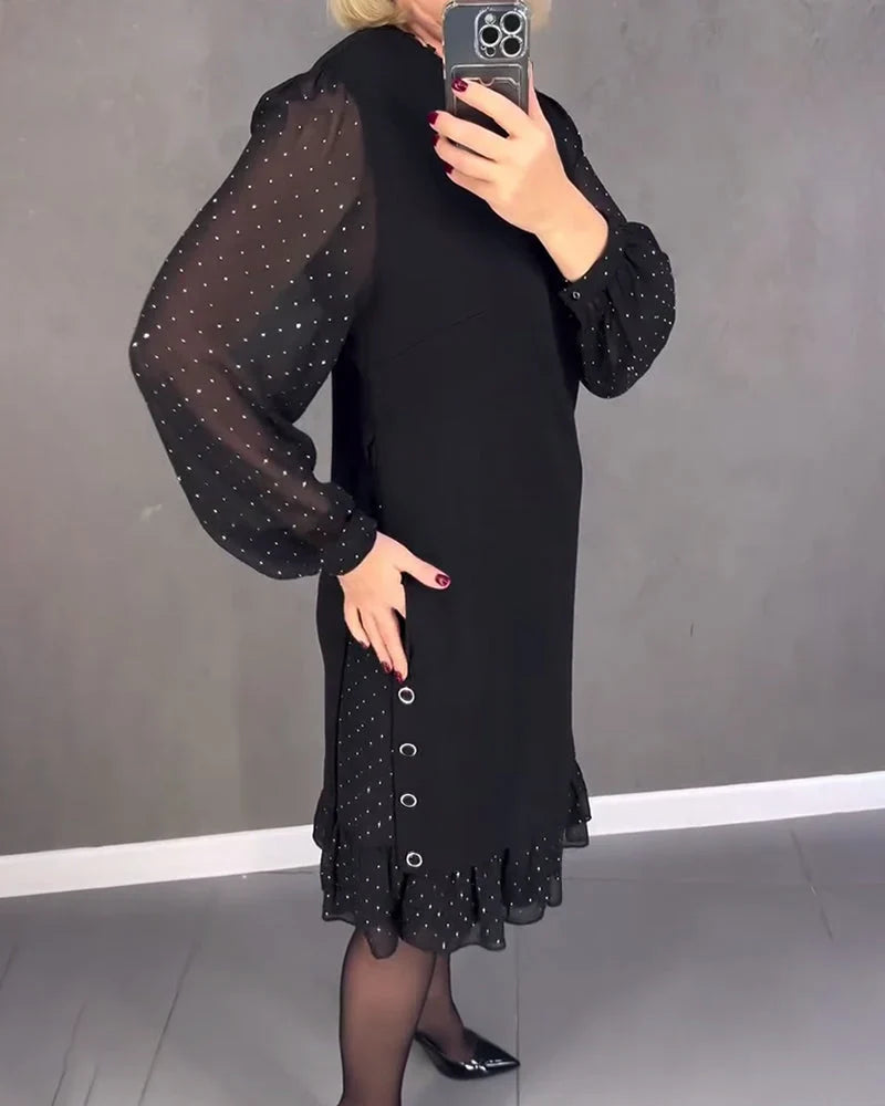 Sandra | Classic Polka Dot Sheer Sleeve Midi Sweater Dress
