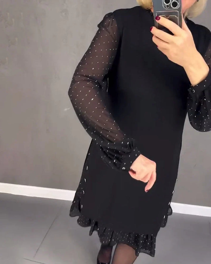 Sandra | Classic Polka Dot Sheer Sleeve Midi Sweater Dress
