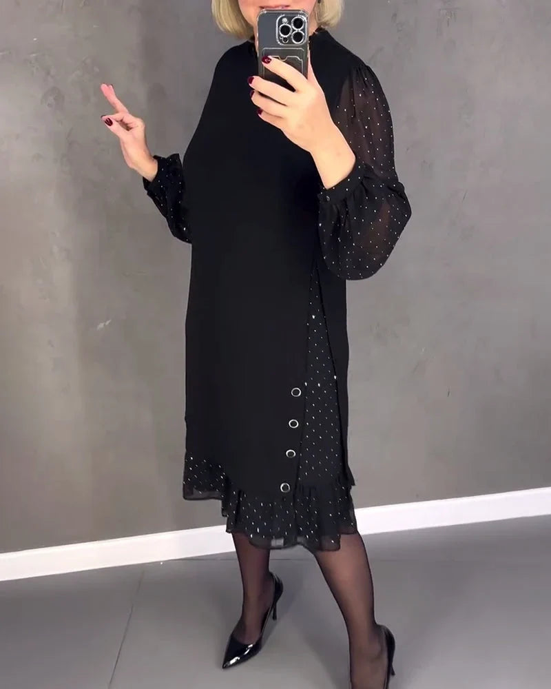 Sandra | Classic Polka Dot Sheer Sleeve Midi Sweater Dress