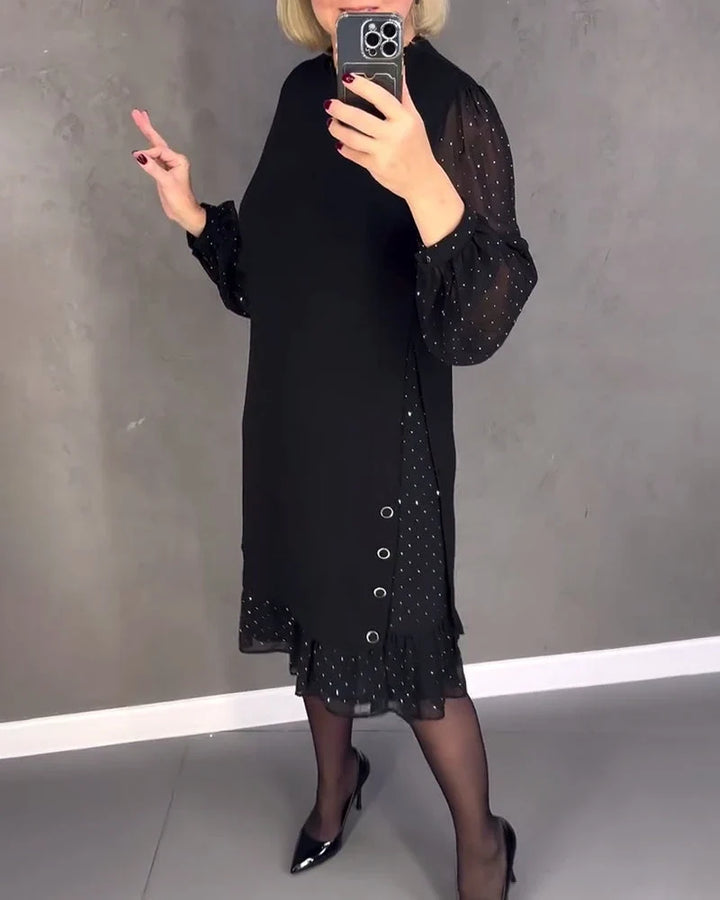 Sandra | Classic Polka Dot Sheer Sleeve Midi Sweater Dress