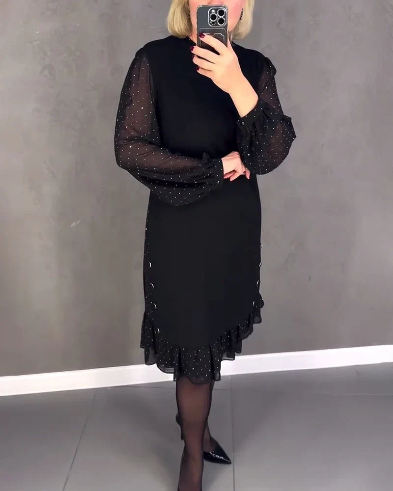 Sandra | Classic Polka Dot Sheer Sleeve Midi Sweater Dress