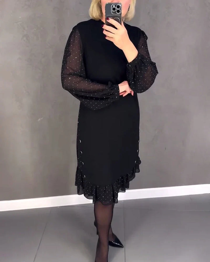 Sandra | Classic Polka Dot Sheer Sleeve Midi Sweater Dress