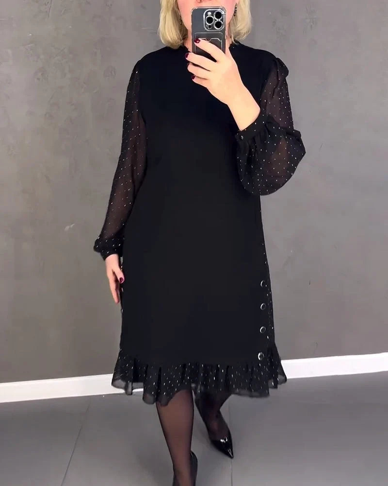 Sandra | Classic Polka Dot Sheer Sleeve Midi Sweater Dress