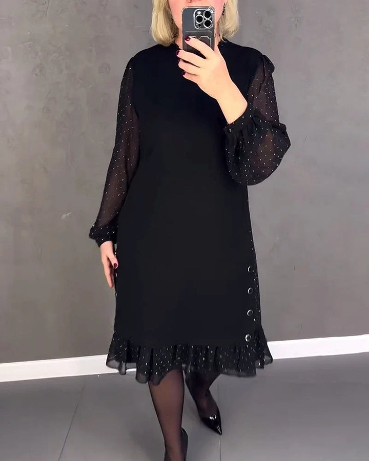 Sandra | Classic Polka Dot Sheer Sleeve Midi Sweater Dress