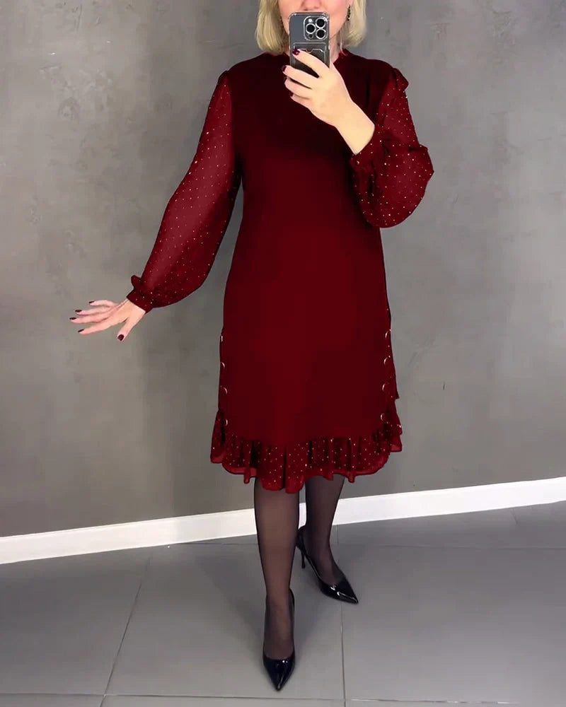 Sandra | Classic Polka Dot Sheer Sleeve Midi Sweater Dress