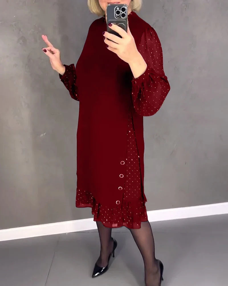 Sandra | Classic Polka Dot Sheer Sleeve Midi Sweater Dress