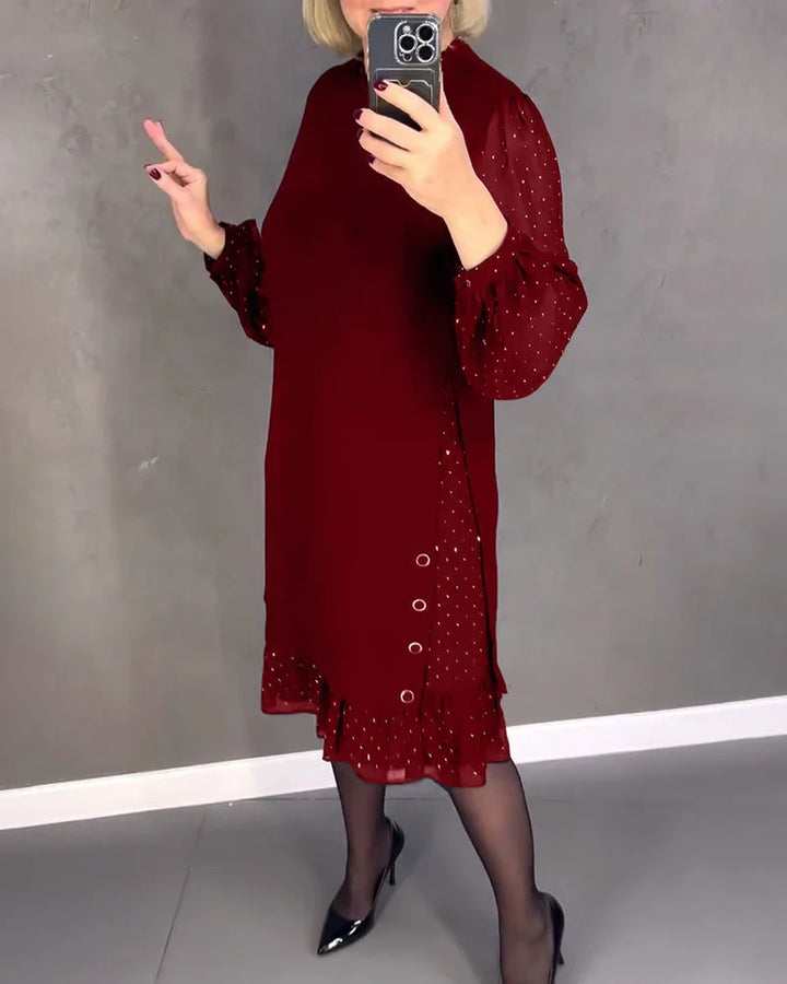 Sandra | Classic Polka Dot Sheer Sleeve Midi Sweater Dress