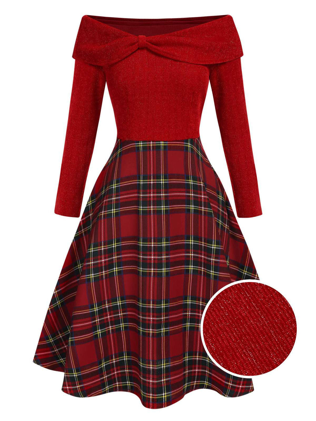 Sandra | Long Sleeve Off Shoulder Tartan Christmas Dress