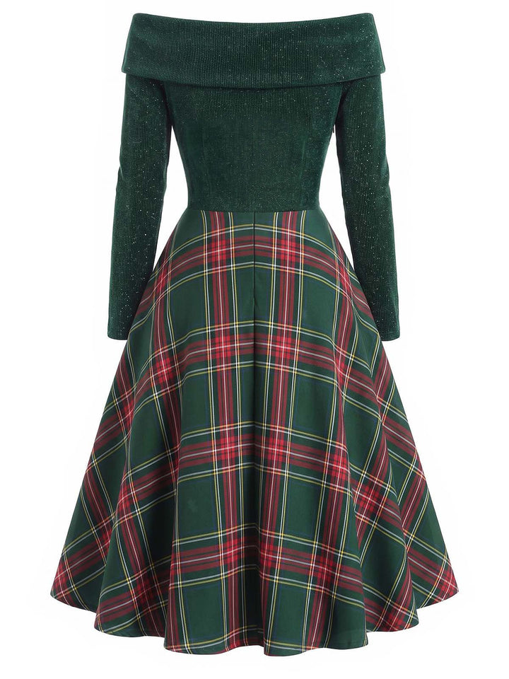 Sandra | Long Sleeve Off Shoulder Tartan Christmas Dress