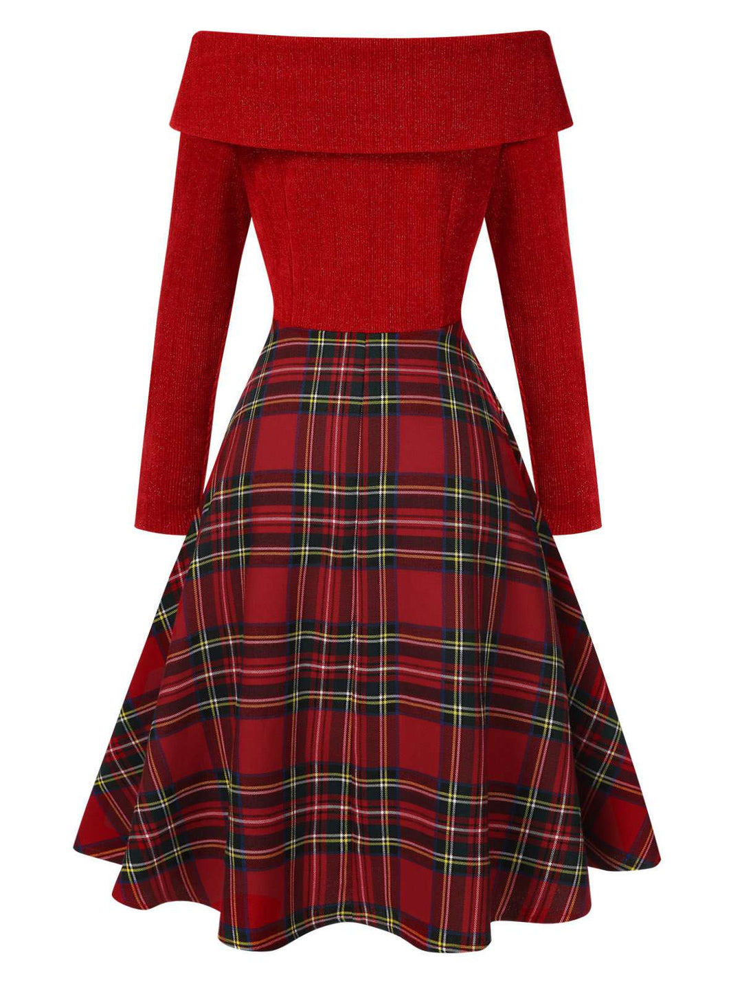 Sandra | Long Sleeve Off Shoulder Tartan Christmas Dress