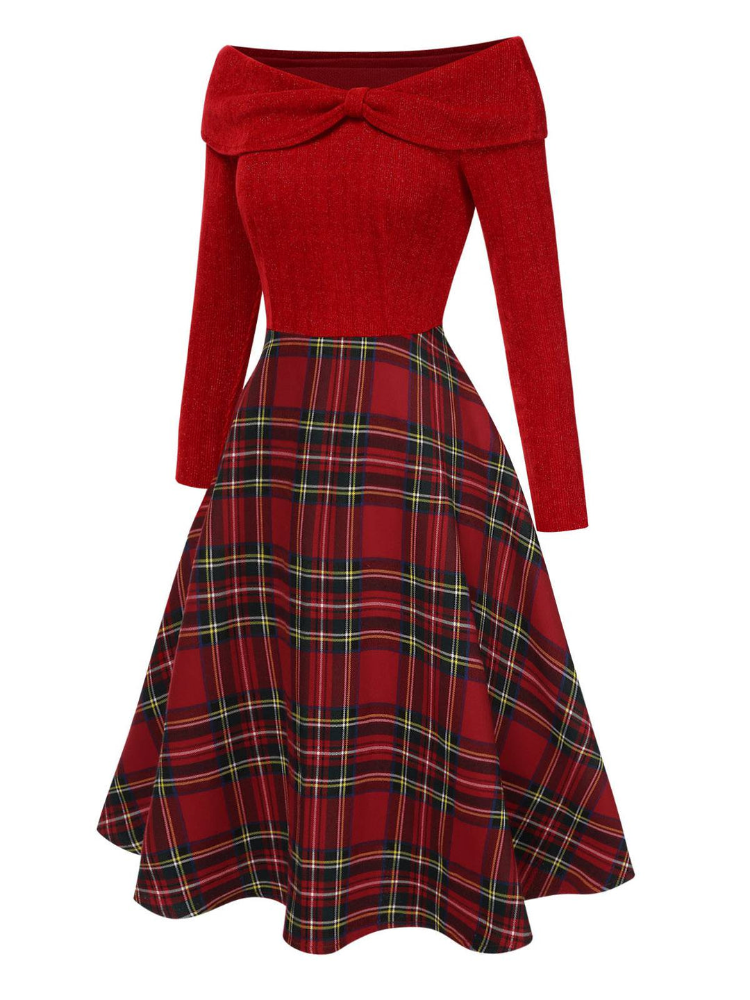 Sandra | Long Sleeve Off Shoulder Tartan Christmas Dress