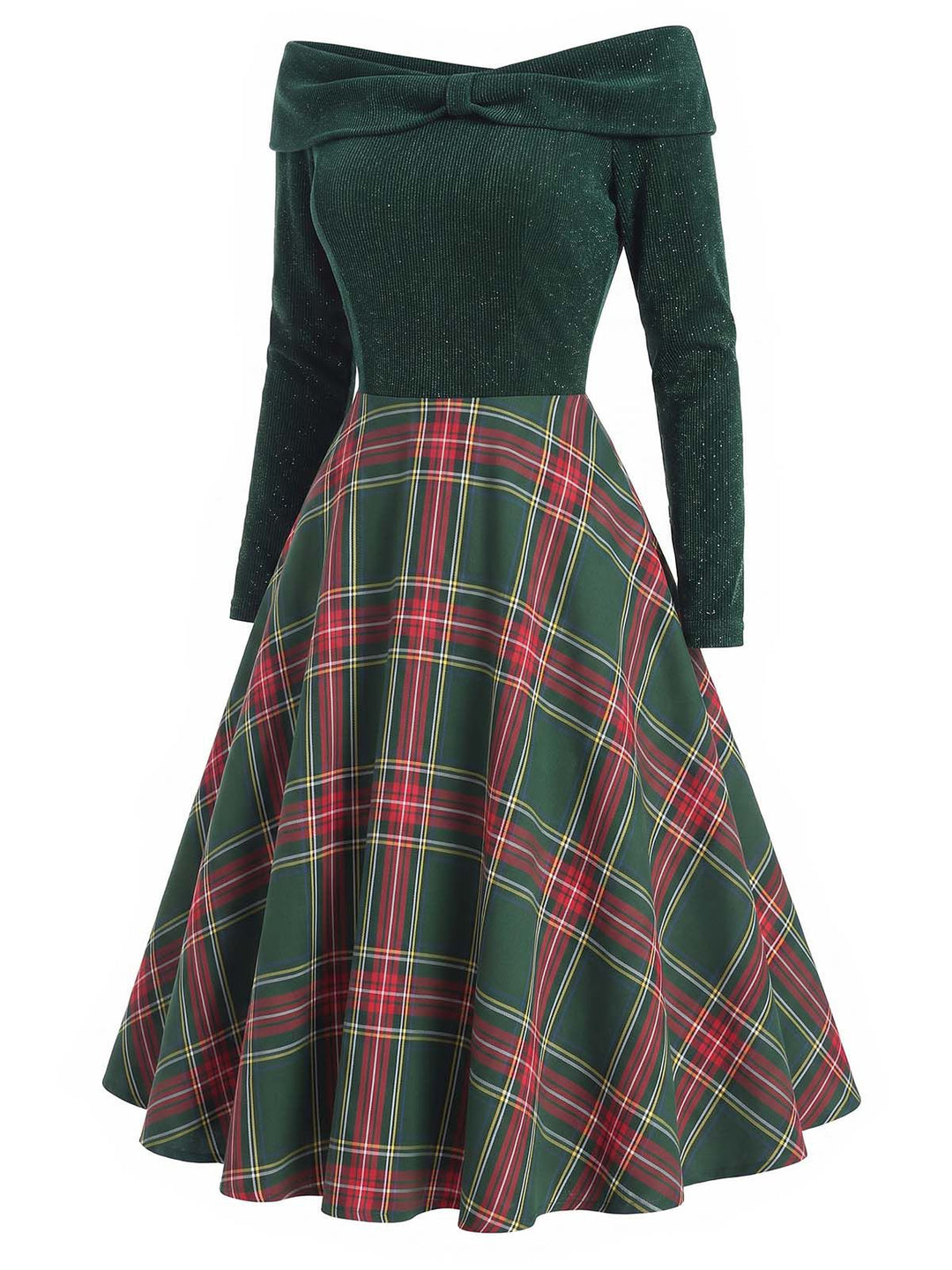 Sandra | Long Sleeve Off Shoulder Tartan Christmas Dress