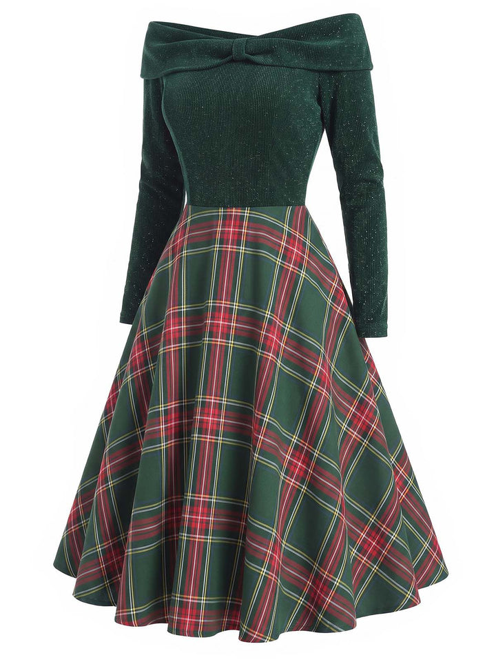 Sandra | Long Sleeve Off Shoulder Tartan Christmas Dress