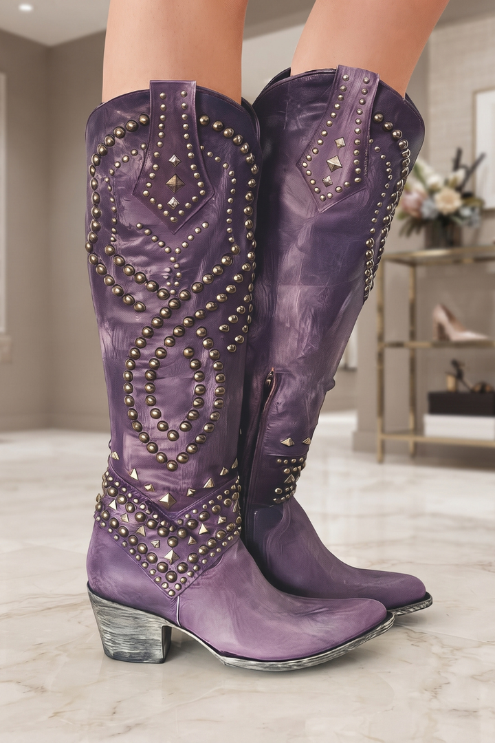 Sandra | Relaxed Studded Western Knee High Boots