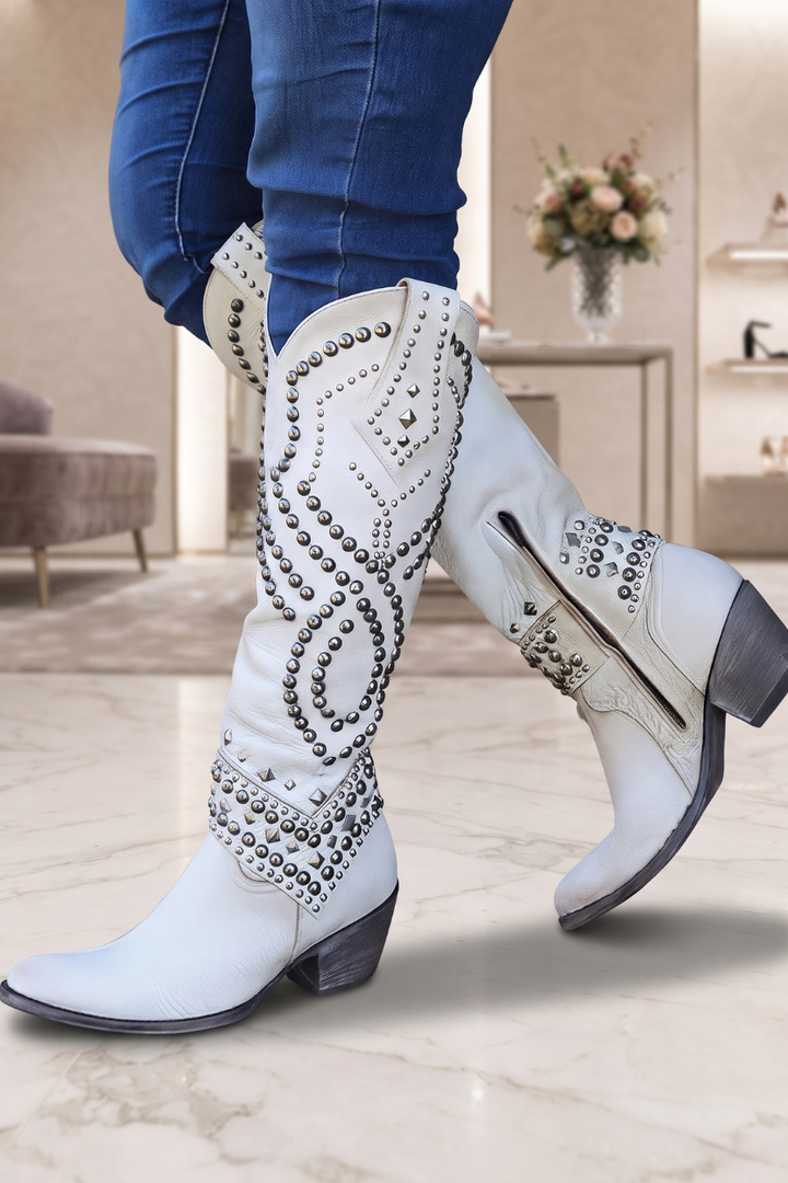Sandra | Relaxed Studded Western Knee High Boots