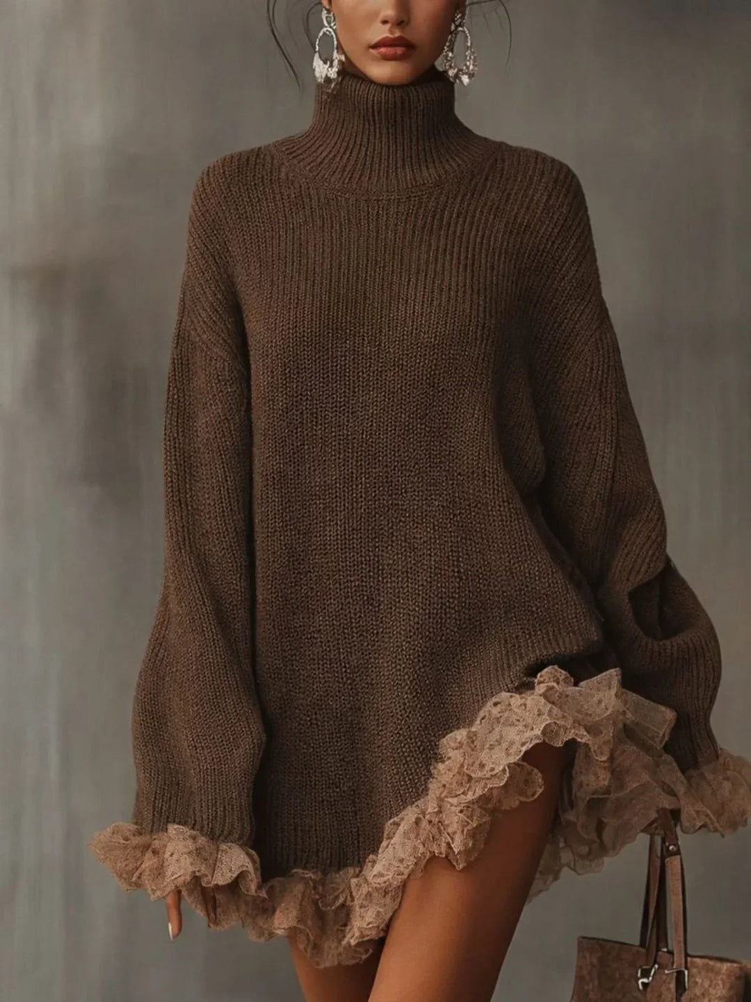 Sandra | Relaxed Turtleneck Ruffled Hem Sweater Dress