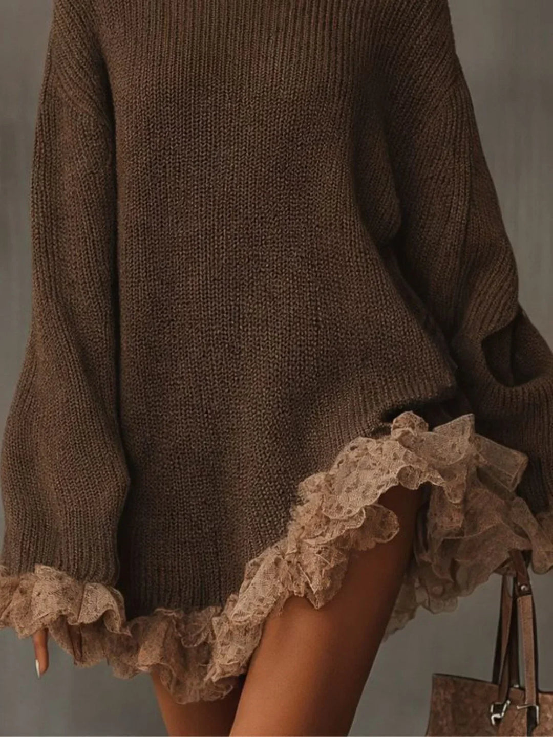 Sandra | Relaxed Turtleneck Ruffled Hem Sweater Dress