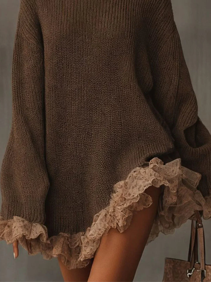 Sandra | Relaxed Turtleneck Ruffled Hem Sweater Dress