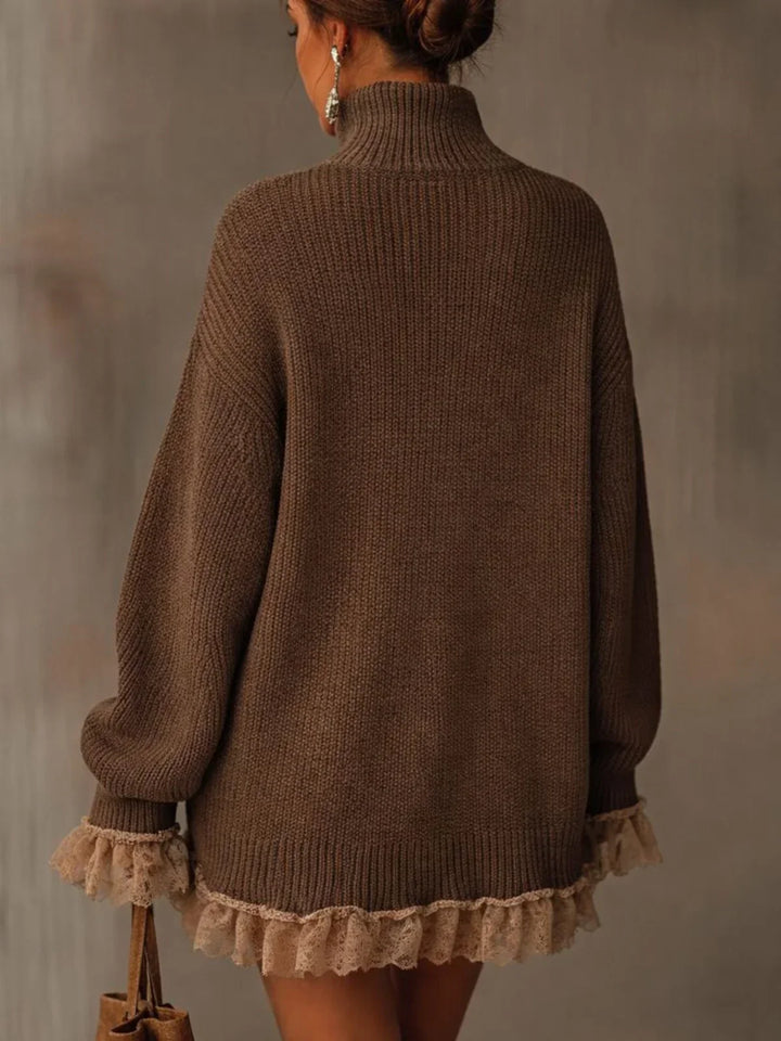 Sandra | Relaxed Turtleneck Ruffled Hem Sweater Dress