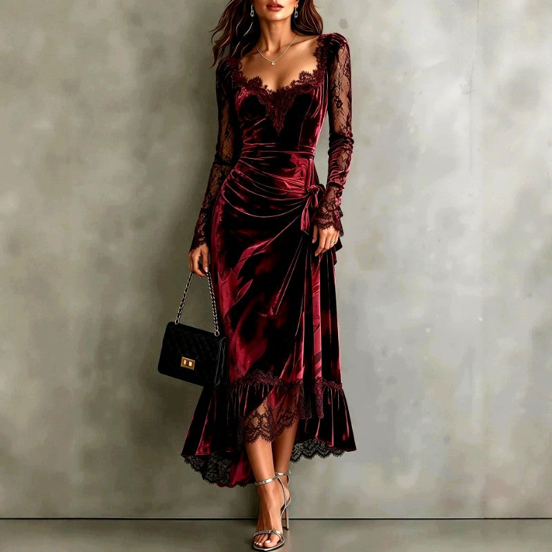 Sara | Stylish Ruched Long Sleeve Christmas Dress