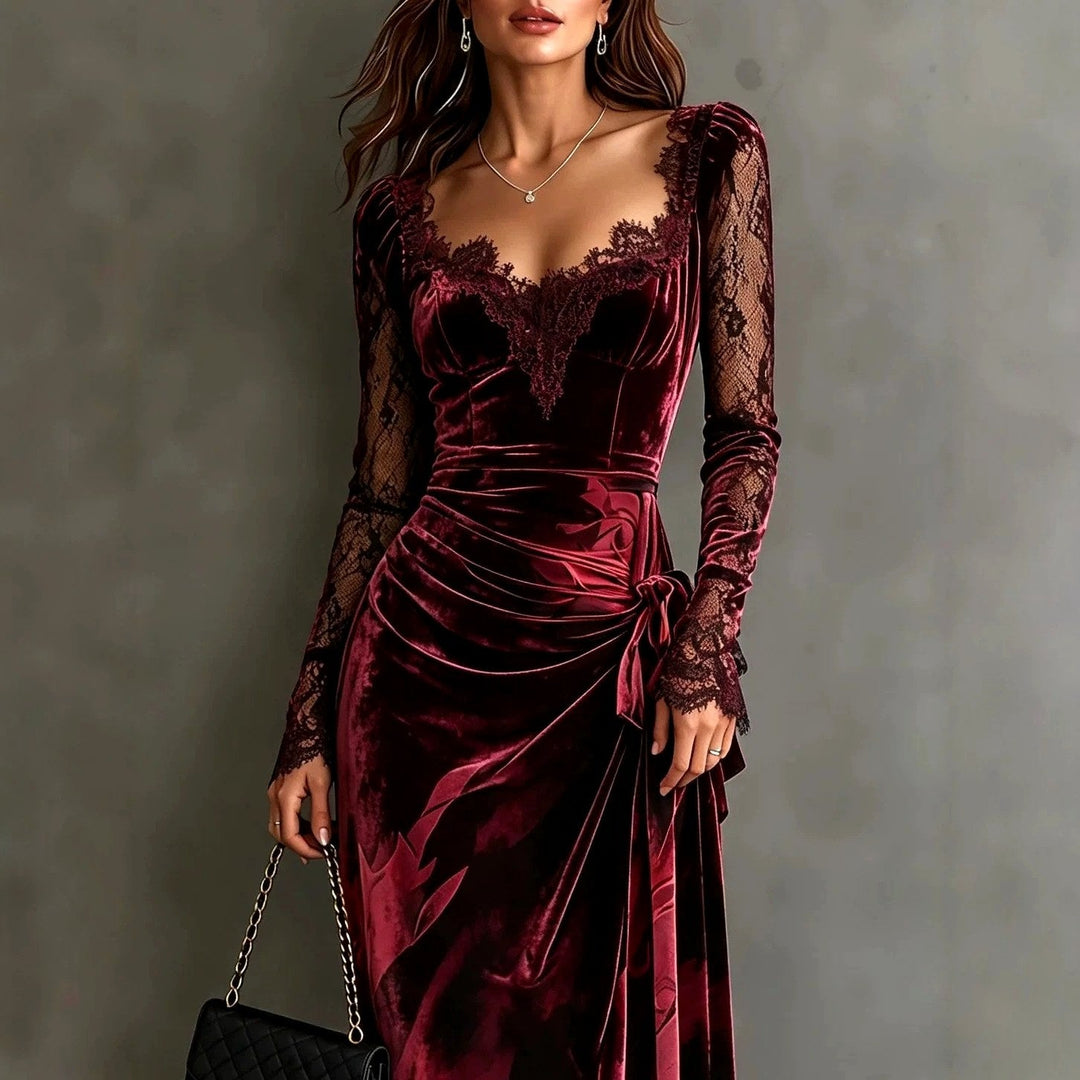Sara | Stylish Ruched Long Sleeve Christmas Dress